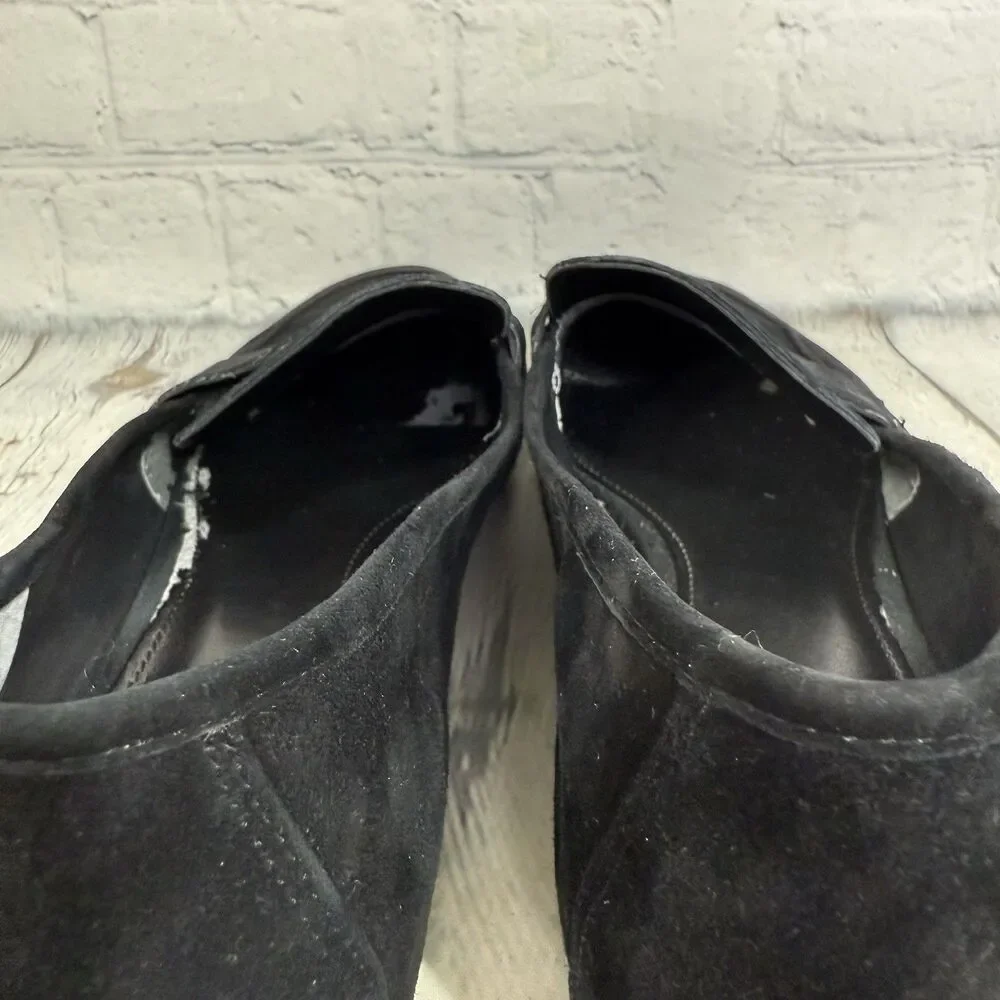 Marc Fisher Womens 9.5 Black Suede Penny Loafers Leather Slip On Flats Preppy